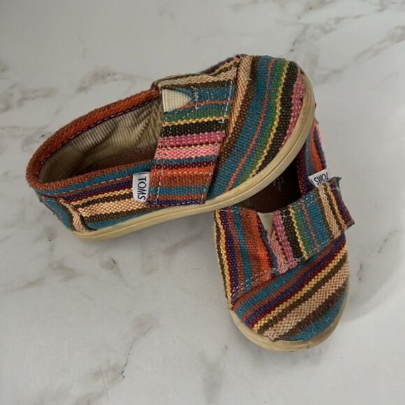 Toms Kids Multicolor Striped Slip On EUC - Picture 3 of 5